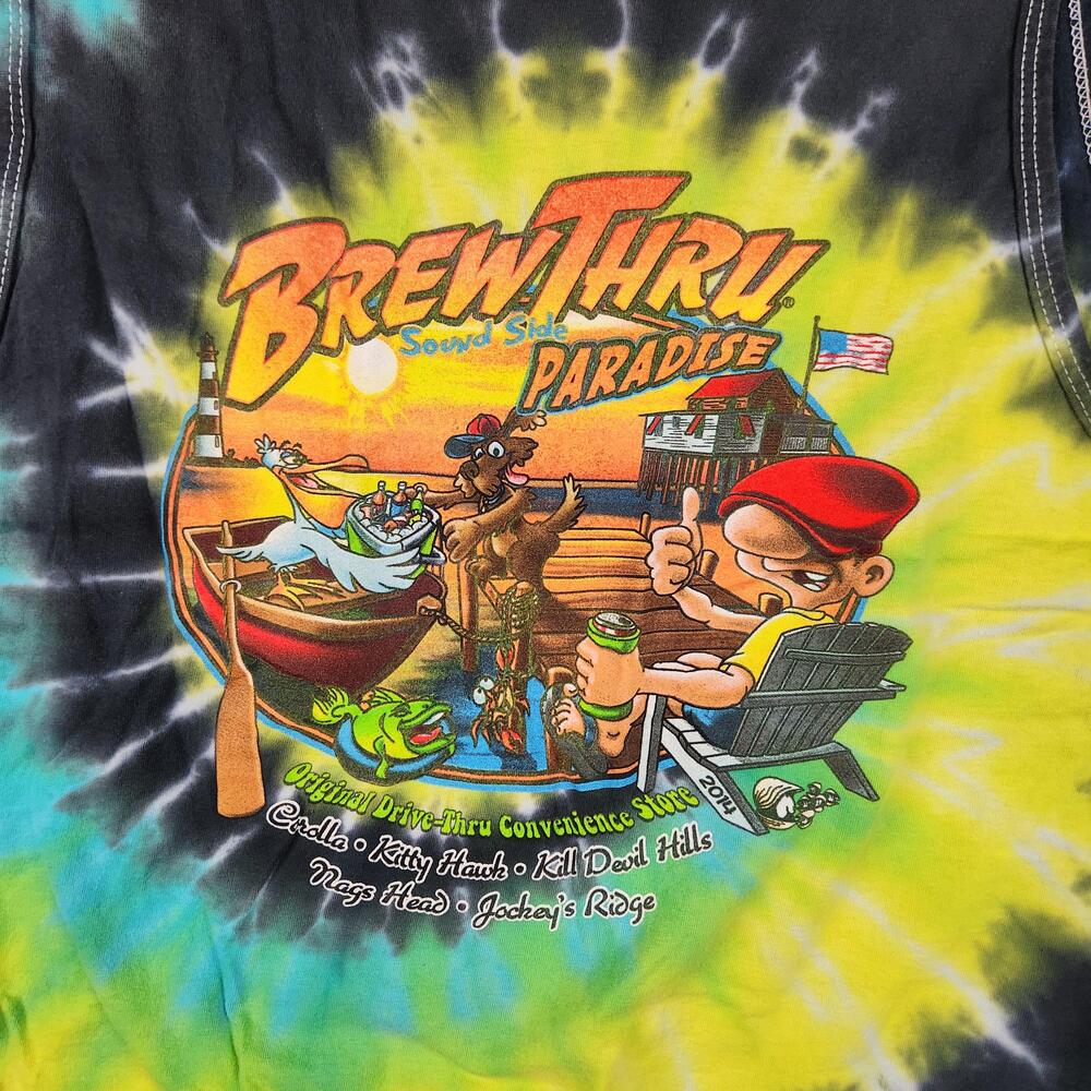 BrewThru Outer Banks Shirt Mens Large Tie Dye Tank Top Beach Graphic Colorful